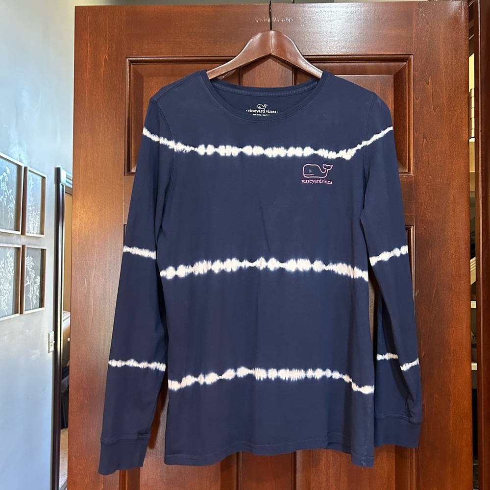 Vineyard Vines Navy Tie Dye Stripe Long Sleeve Tee Shirt Men’s Medium